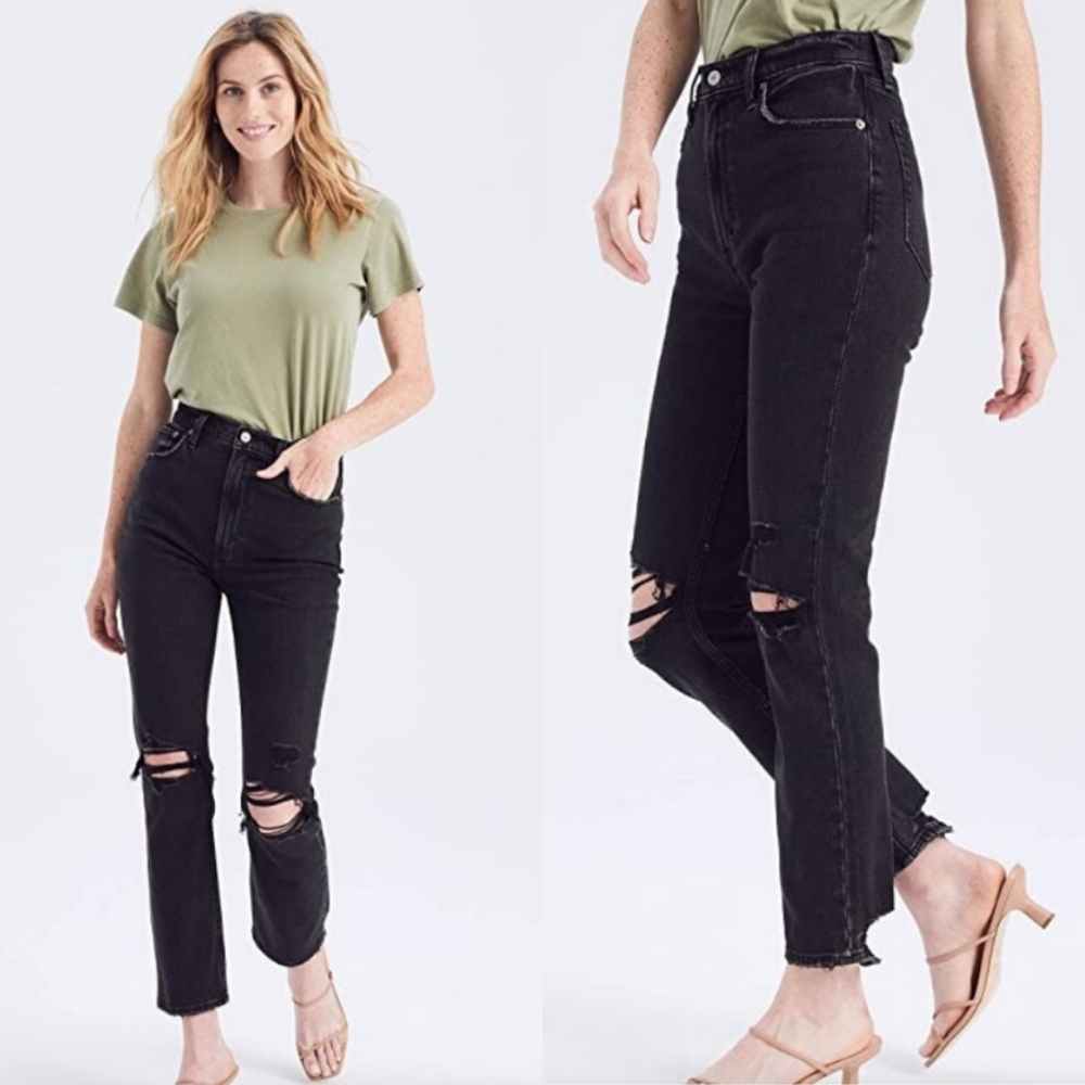 Abercrombie & Fitch Black Straight Leg Ripped Jeans